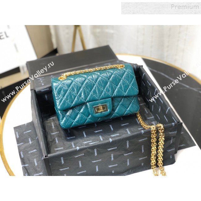 Chanel Quilted Aged Calfskin Small 2.55 Flap Bag A37586 Blue 02 2019 (FM-9082319)