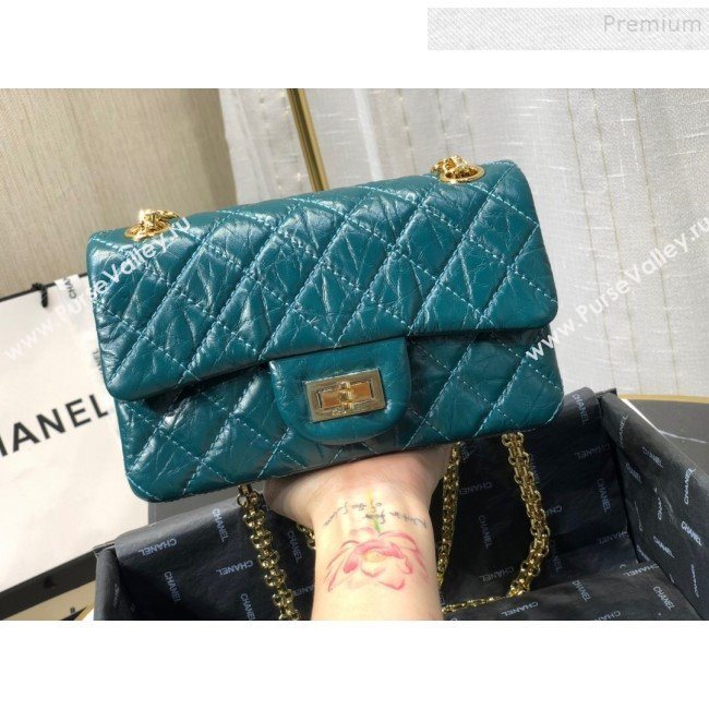 Chanel Quilted Aged Calfskin Small 2.55 Flap Bag A37586 Blue 02 2019 (FM-9082319)