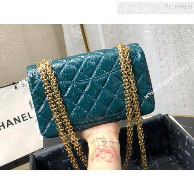 Chanel Quilted Aged Calfskin Small 2.55 Flap Bag A37586 Blue 02 2019 (FM-9082319)