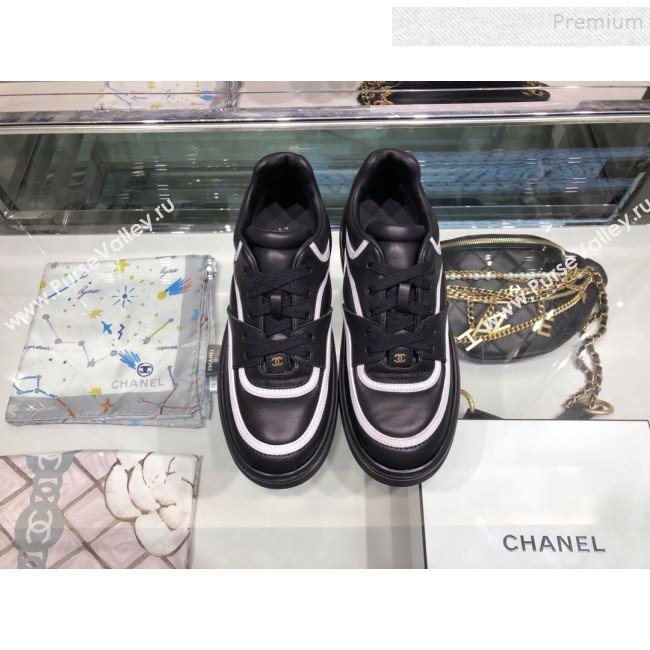 Chanel Leather Low-Top Sneakers G35063 Black/White 2019 (XO-9082128)