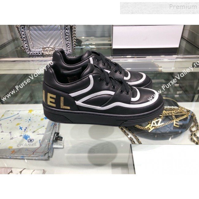 Chanel Leather Low-Top Sneakers G35063 Black/White 2019 (XO-9082128)
