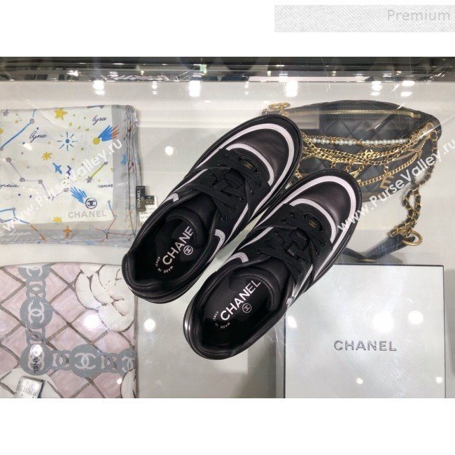 Chanel Leather Low-Top Sneakers G35063 Black/White 2019 (XO-9082128)