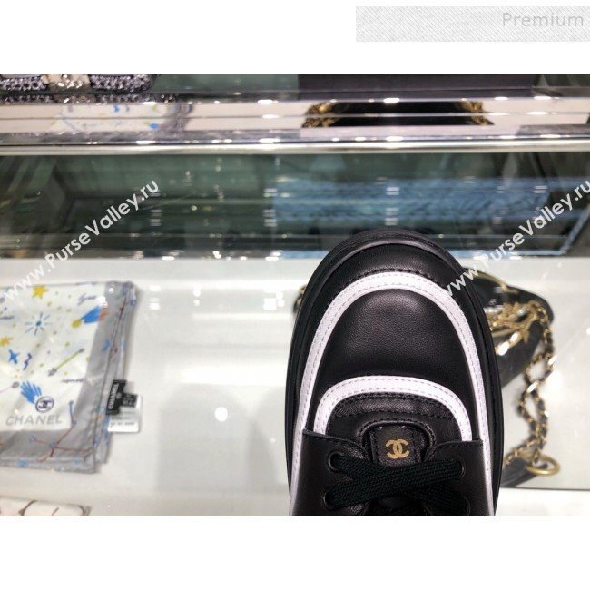 Chanel Leather Low-Top Sneakers G35063 Black/White 2019 (XO-9082128)