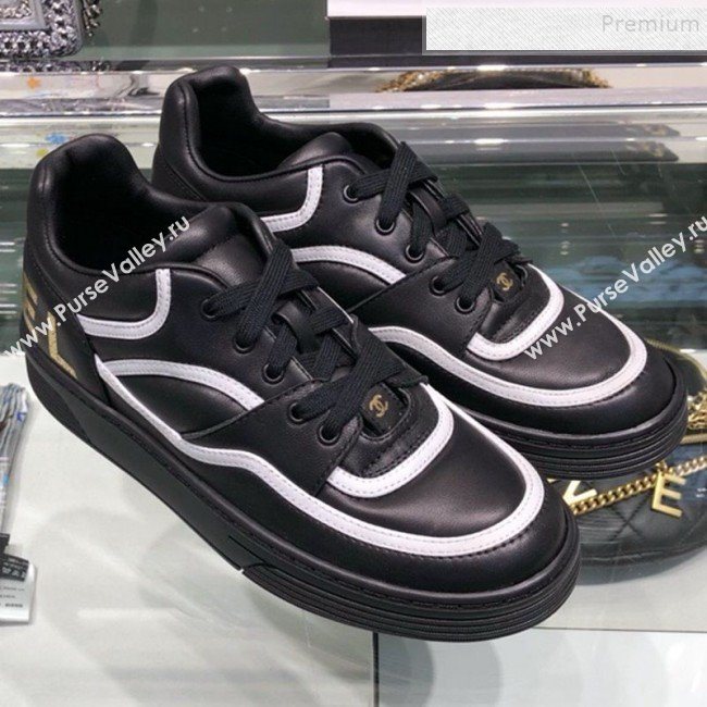 Chanel Leather Low-Top Sneakers G35063 Black/White 2019 (XO-9082128)