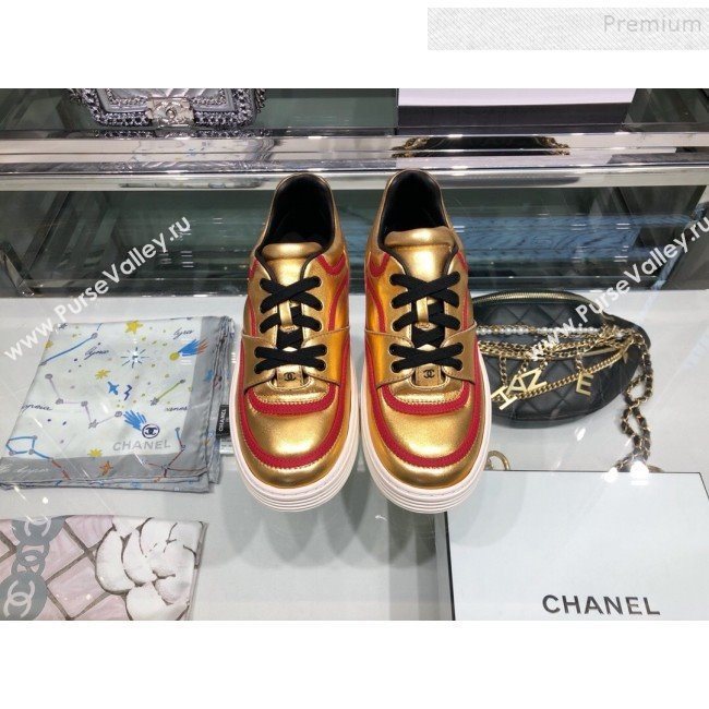 Chanel Metallic Lambskin Low-Top Sneakers G35063 Gold/Red 2019 (XO-9082126)