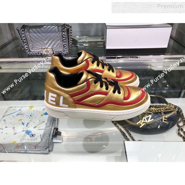 Chanel Metallic Lambskin Low-Top Sneakers G35063 Gold/Red 2019 (XO-9082126)