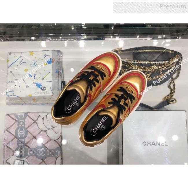 Chanel Metallic Lambskin Low-Top Sneakers G35063 Gold/Red 2019 (XO-9082126)