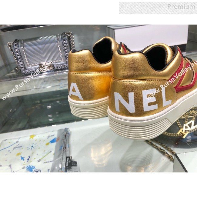 Chanel Metallic Lambskin Low-Top Sneakers G35063 Gold/Red 2019 (XO-9082126)