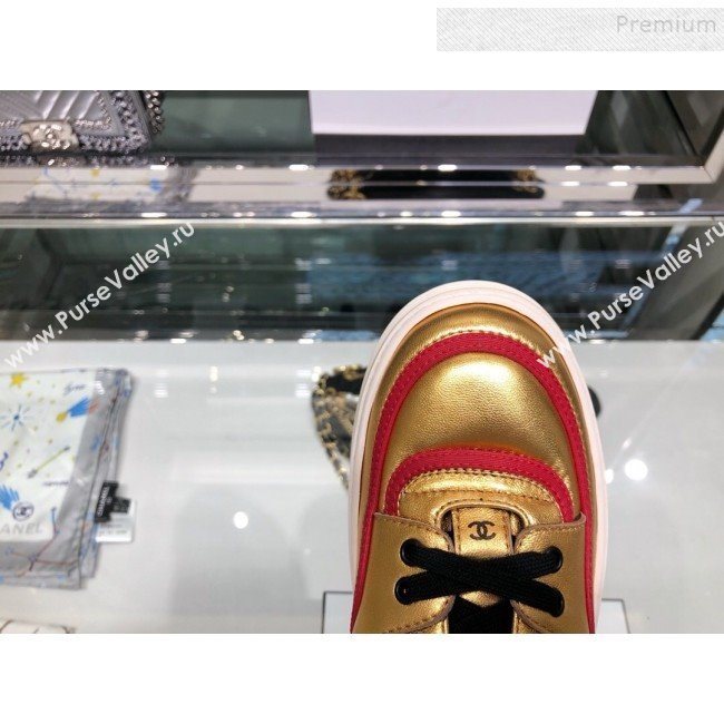 Chanel Metallic Lambskin Low-Top Sneakers G35063 Gold/Red 2019 (XO-9082126)