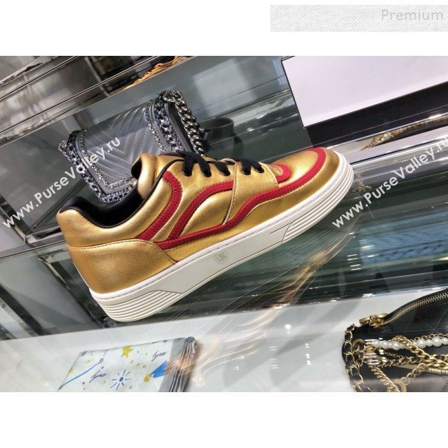 Chanel Metallic Lambskin Low-Top Sneakers G35063 Gold/Red 2019 (XO-9082126)