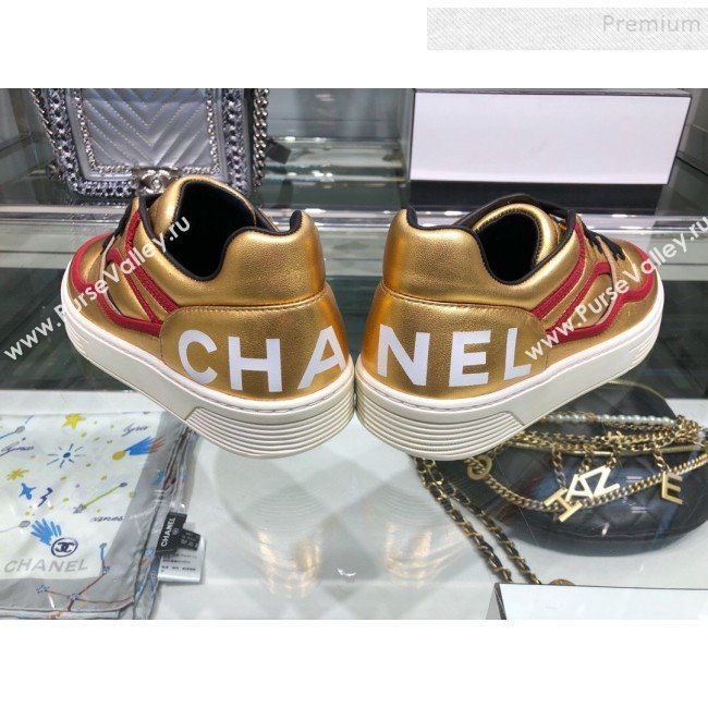 Chanel Metallic Lambskin Low-Top Sneakers G35063 Gold/Red 2019 (XO-9082126)