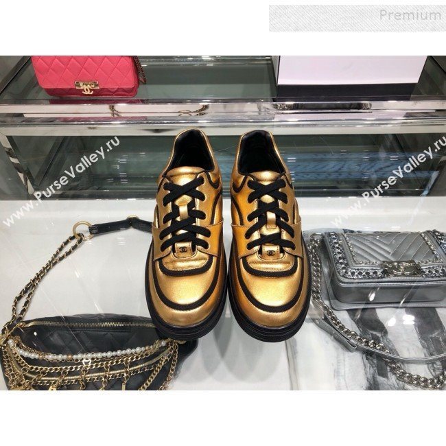 Chanel Metallic Lambskin Low-Top Sneakers G35063 Gold/Black 2019 (XO-9082125)