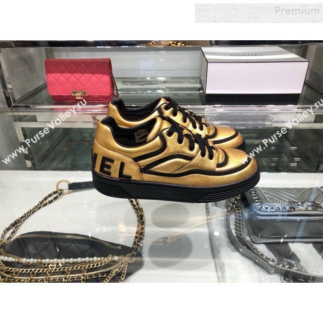 Chanel Metallic Lambskin Low-Top Sneakers G35063 Gold/Black 2019 (XO-9082125)