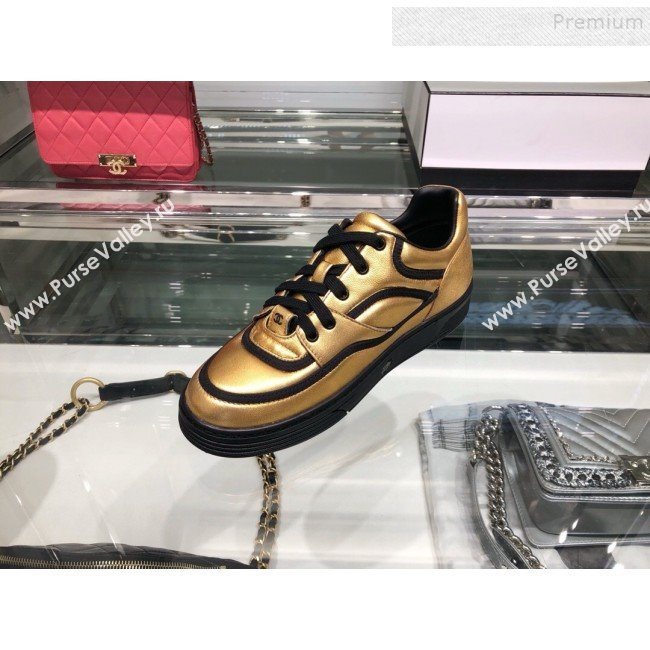 Chanel Metallic Lambskin Low-Top Sneakers G35063 Gold/Black 2019 (XO-9082125)