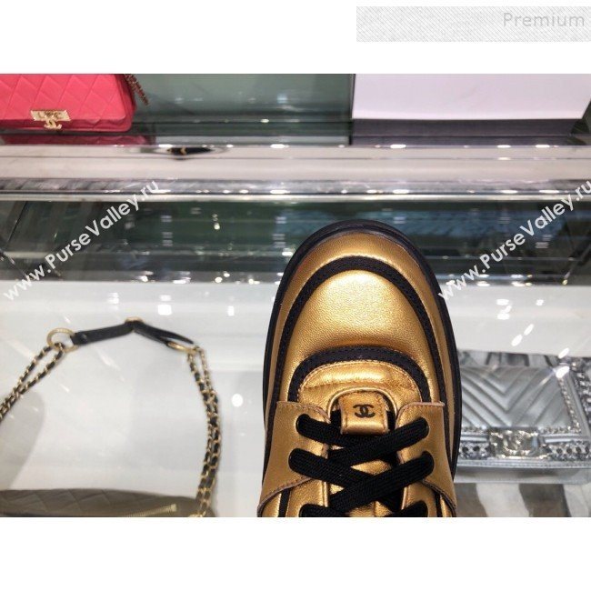 Chanel Metallic Lambskin Low-Top Sneakers G35063 Gold/Black 2019 (XO-9082125)