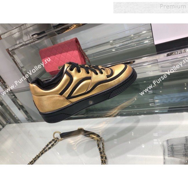 Chanel Metallic Lambskin Low-Top Sneakers G35063 Gold/Black 2019 (XO-9082125)