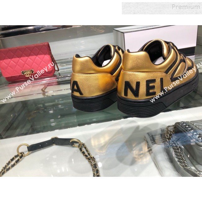 Chanel Metallic Lambskin Low-Top Sneakers G35063 Gold/Black 2019 (XO-9082125)