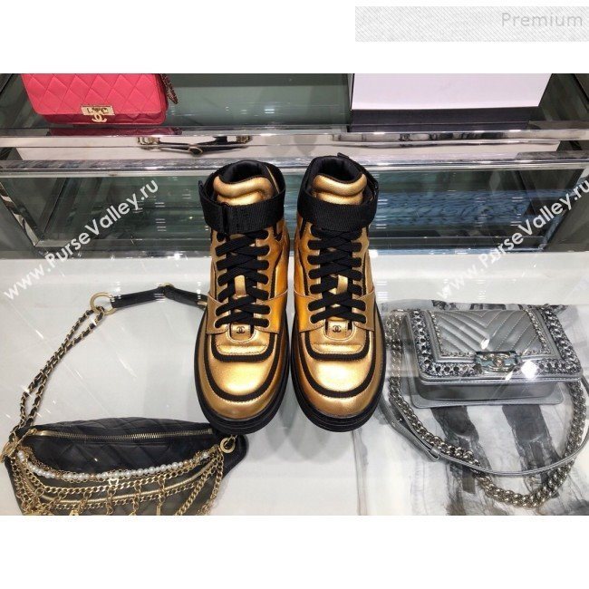 Chanel Metallic Leather High-Top Sneakers G35063 Gold/Black 2019 (XO-9082129)