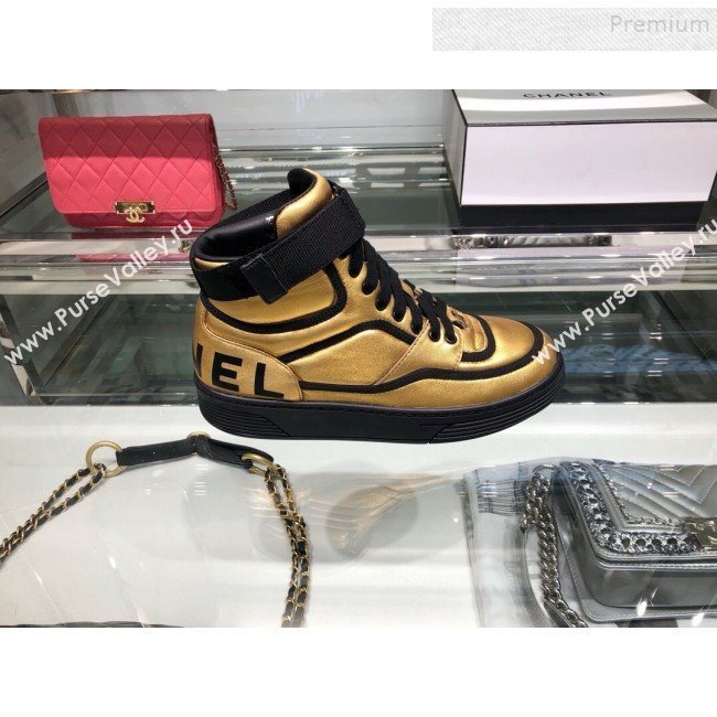 Chanel Metallic Leather High-Top Sneakers G35063 Gold/Black 2019 (XO-9082129)
