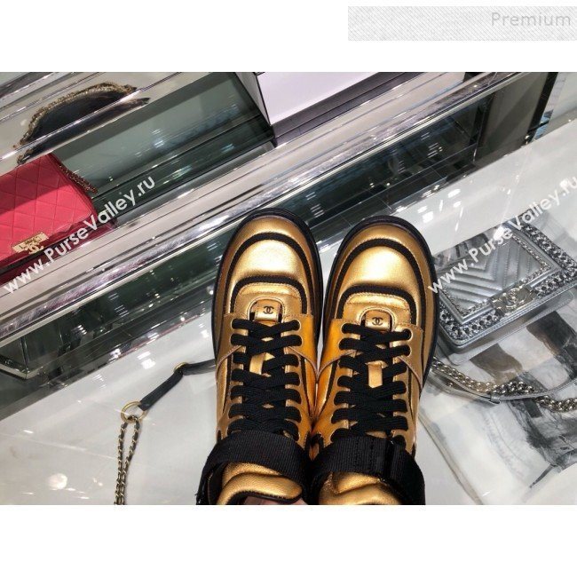 Chanel Metallic Leather High-Top Sneakers G35063 Gold/Black 2019 (XO-9082129)
