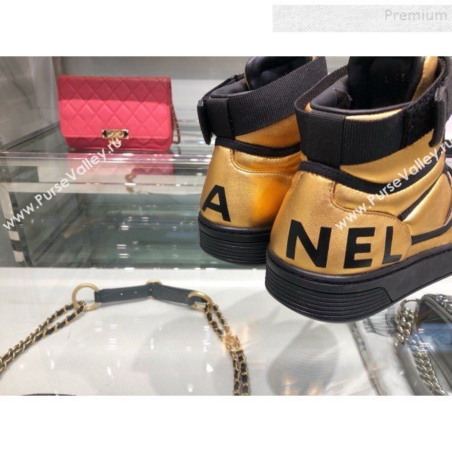 Chanel Metallic Leather High-Top Sneakers G35063 Gold/Black 2019 (XO-9082129)