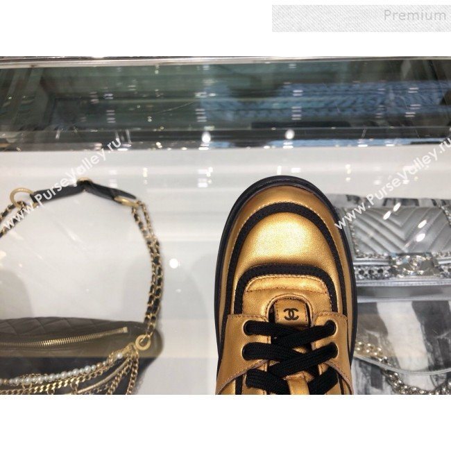 Chanel Metallic Leather High-Top Sneakers G35063 Gold/Black 2019 (XO-9082129)