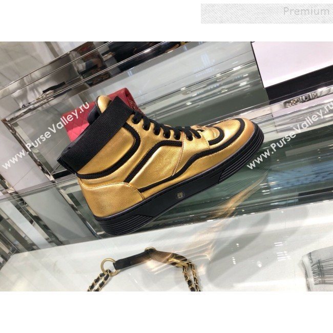 Chanel Metallic Leather High-Top Sneakers G35063 Gold/Black 2019 (XO-9082129)