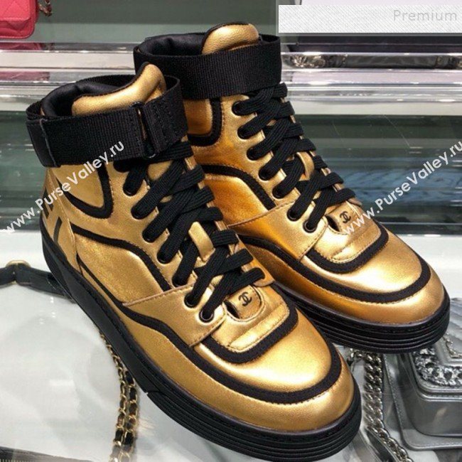 Chanel Metallic Leather High-Top Sneakers G35063 Gold/Black 2019 (XO-9082129)