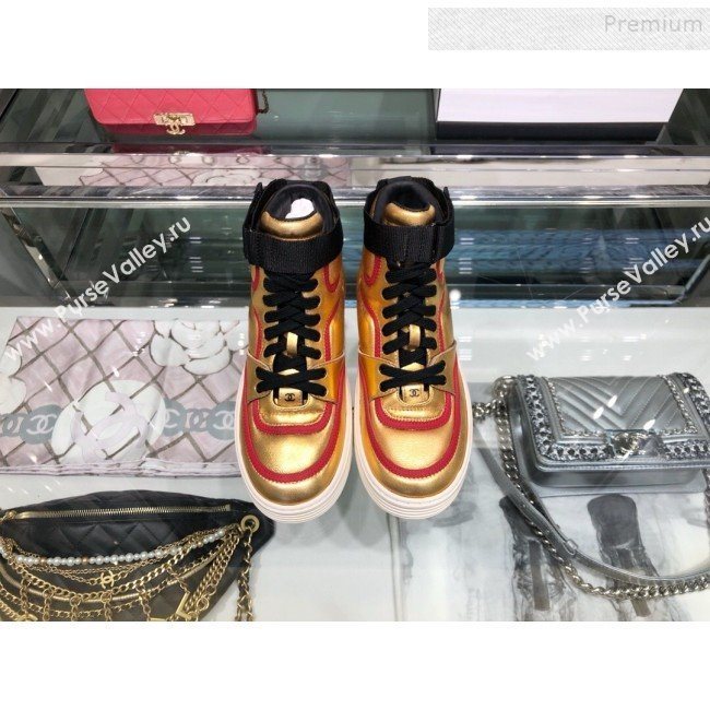 Chanel Metallic Leather High-Top Sneakers G35063 Gold/Red 2019 (XO-9082130)