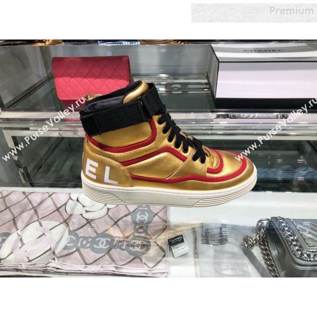 Chanel Metallic Leather High-Top Sneakers G35063 Gold/Red 2019 (XO-9082130)