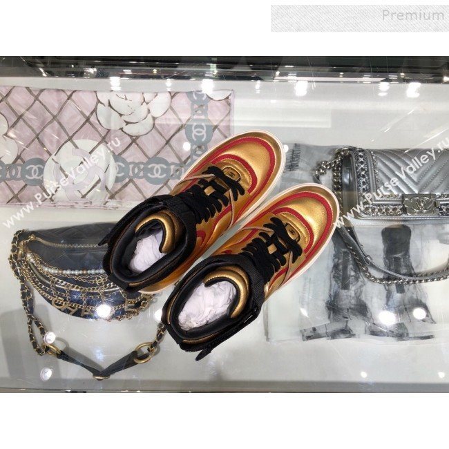 Chanel Metallic Leather High-Top Sneakers G35063 Gold/Red 2019 (XO-9082130)