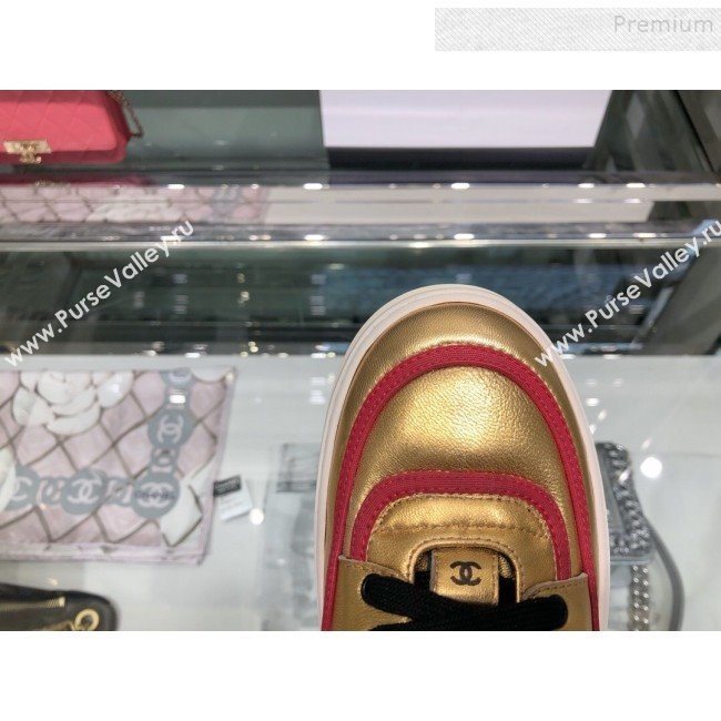 Chanel Metallic Leather High-Top Sneakers G35063 Gold/Red 2019 (XO-9082130)