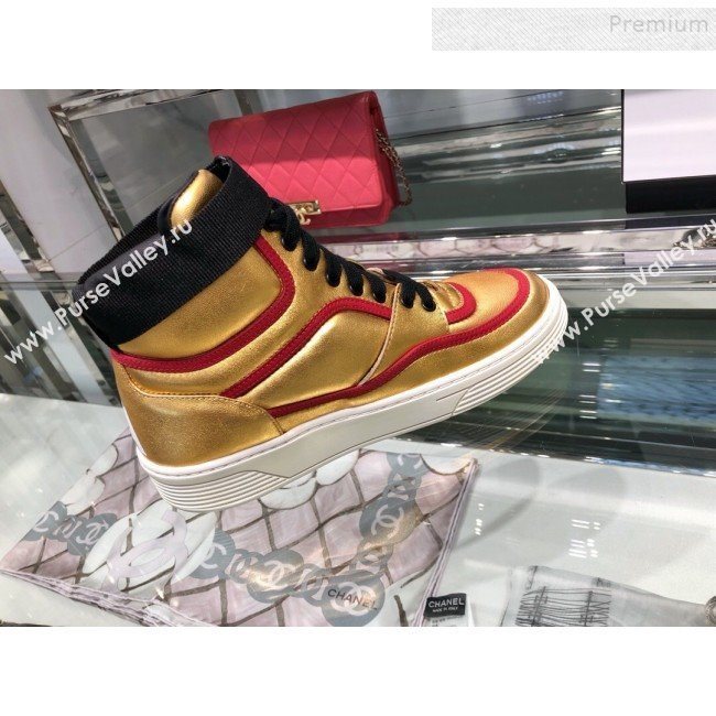Chanel Metallic Leather High-Top Sneakers G35063 Gold/Red 2019 (XO-9082130)