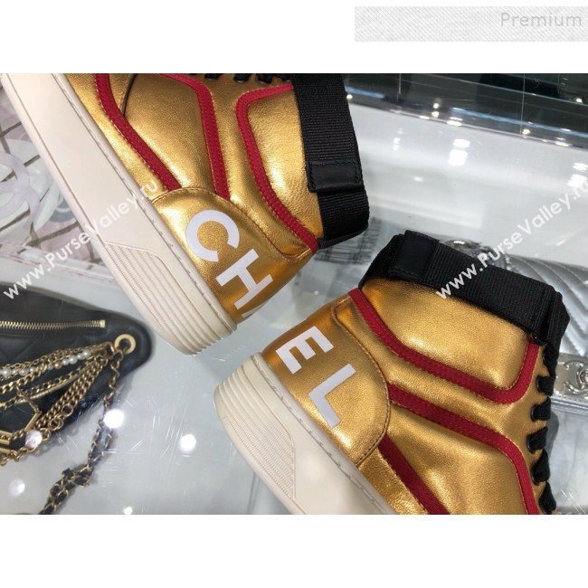 Chanel Metallic Leather High-Top Sneakers G35063 Gold/Red 2019 (XO-9082130)