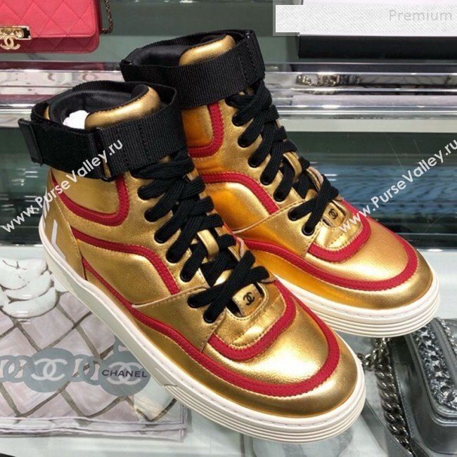Chanel Metallic Leather High-Top Sneakers G35063 Gold/Red 2019 (XO-9082130)