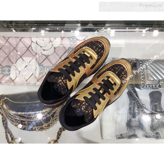 Chanel Metallic Leather and Tweed Low-Top Sneakers G35060 Black/Gold 2019 (XO-9082133)