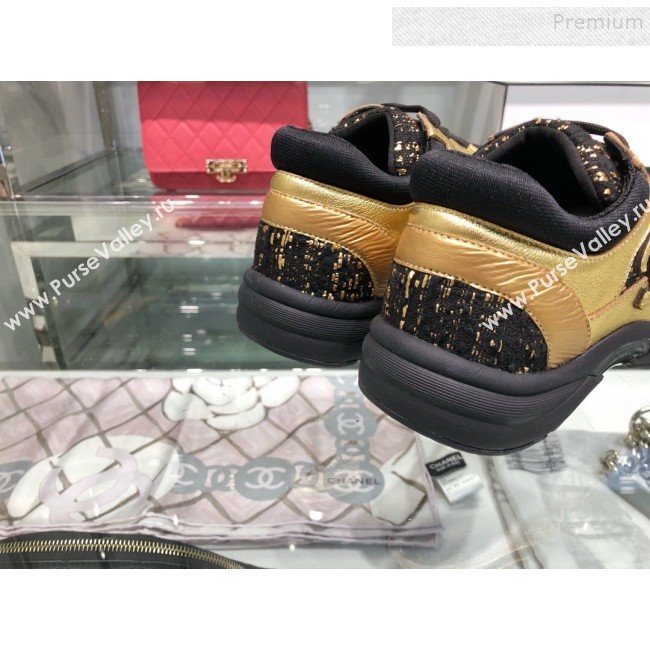 Chanel Metallic Leather and Tweed Low-Top Sneakers G35060 Black/Gold 2019 (XO-9082133)