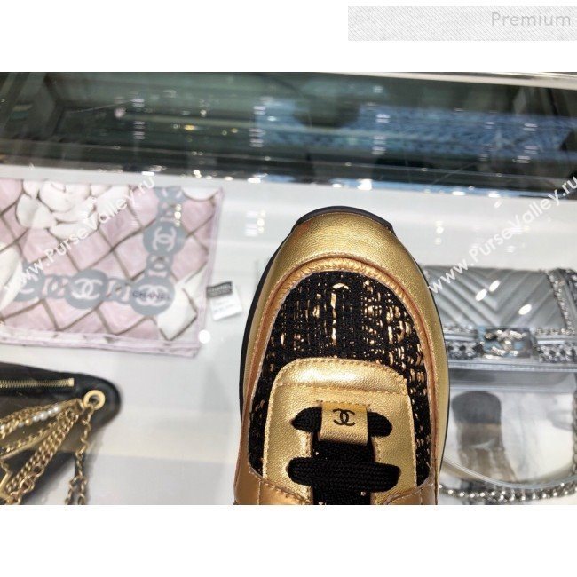 Chanel Metallic Leather and Tweed Low-Top Sneakers G35060 Black/Gold 2019 (XO-9082133)