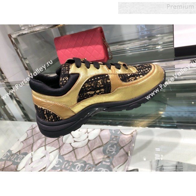 Chanel Metallic Leather and Tweed Low-Top Sneakers G35060 Black/Gold 2019 (XO-9082133)
