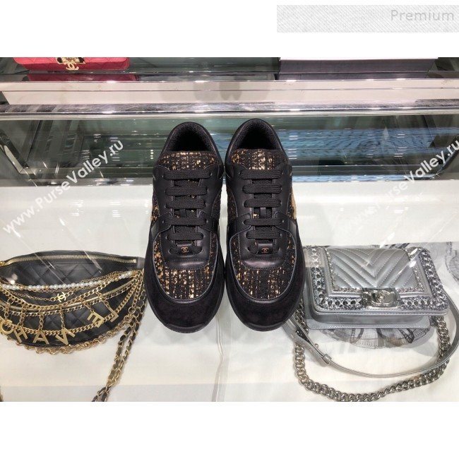 Chanel Leather and Tweed Low-Top Sneakers G35060 Black 2019 (XO-9082134)