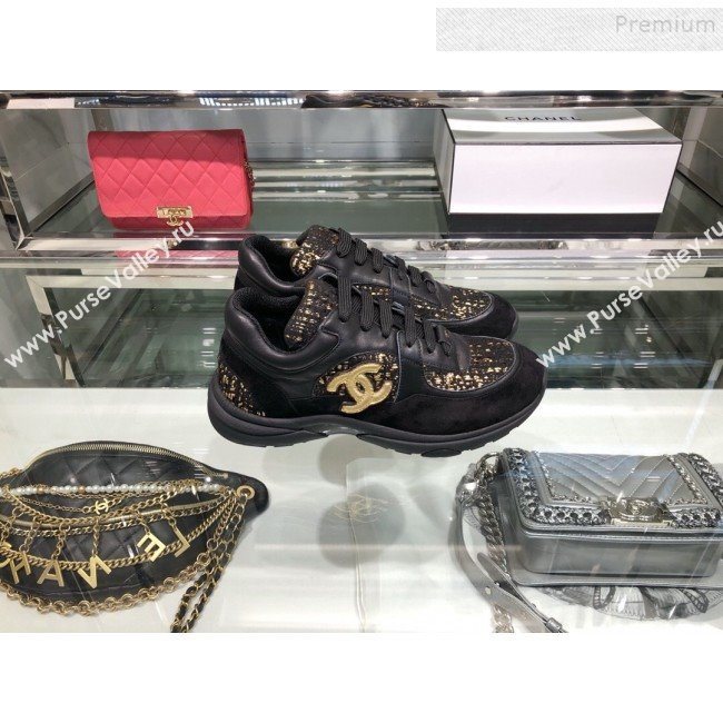 Chanel Leather and Tweed Low-Top Sneakers G35060 Black 2019 (XO-9082134)