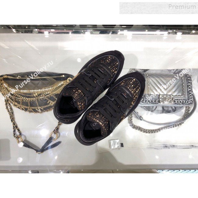 Chanel Leather and Tweed Low-Top Sneakers G35060 Black 2019 (XO-9082134)