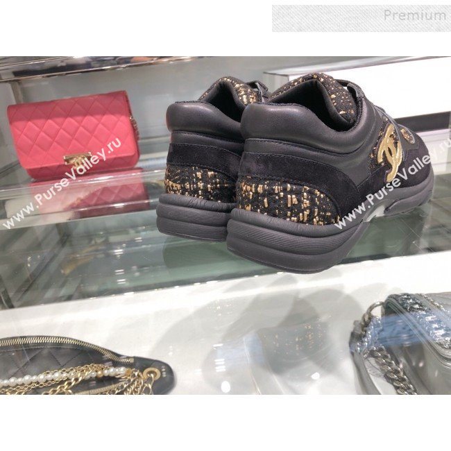Chanel Leather and Tweed Low-Top Sneakers G35060 Black 2019 (XO-9082134)