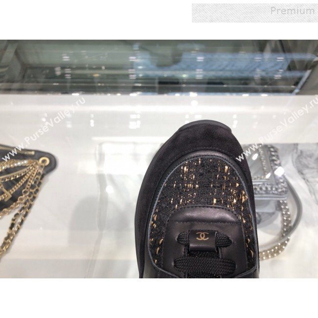 Chanel Leather and Tweed Low-Top Sneakers G35060 Black 2019 (XO-9082134)