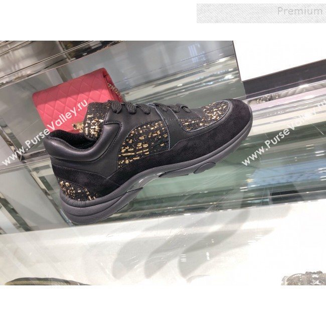Chanel Leather and Tweed Low-Top Sneakers G35060 Black 2019 (XO-9082134)