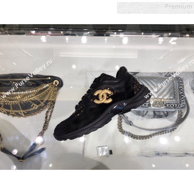 Chanel Leather and Tweed Low-Top Sneakers G35060 Black 2019 (XO-9082134)