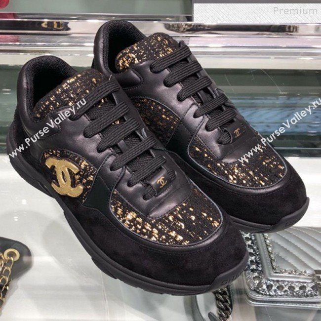 Chanel Leather and Tweed Low-Top Sneakers G35060 Black 2019 (XO-9082134)