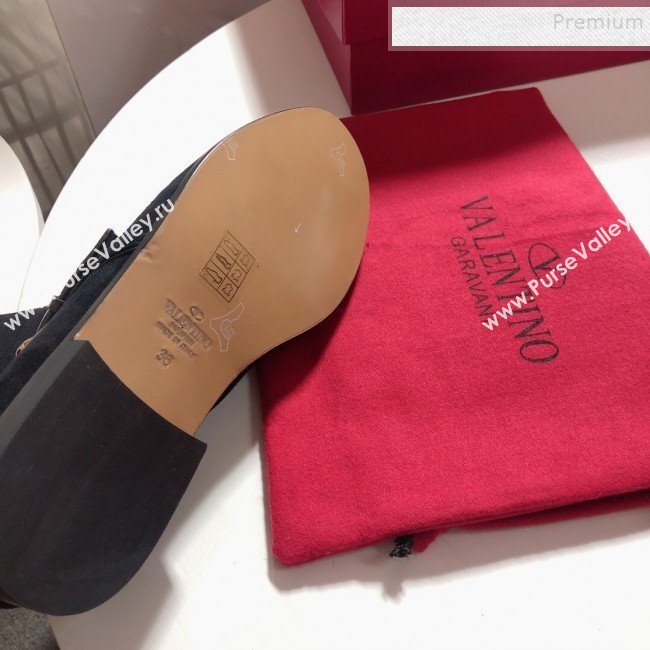 Valentino Suede Rockstud Strap Flat Ankle Short Boots Black 2019 (DLY-9082143)