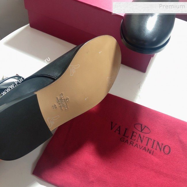Valentino Calfskin Rockstud Strap Flat Ankle Short Boots Black 2019 (DLY-9082142)