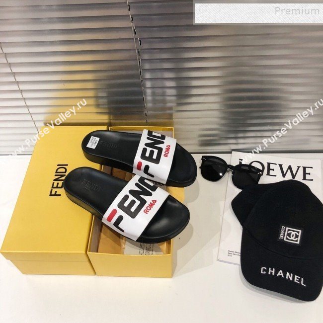 Fendi Roma Logo Flat Slide Sandals Black 2019 (For Women and Men) (DLY-9082146)